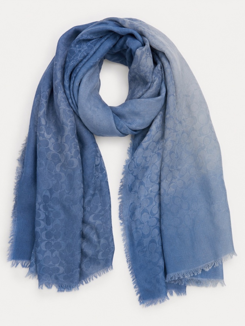 Coach Blue Ombré Signature Lightweight Scarf with Fringe – Used